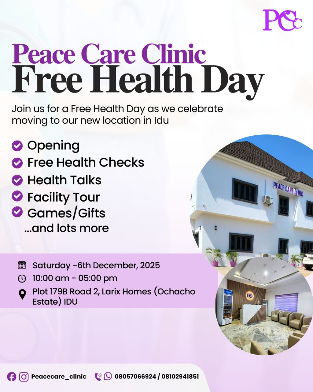 Peace Care Clinic Holds Free Health Day As It Opens New Facility In IduAbuja, Dec. 6, 2025