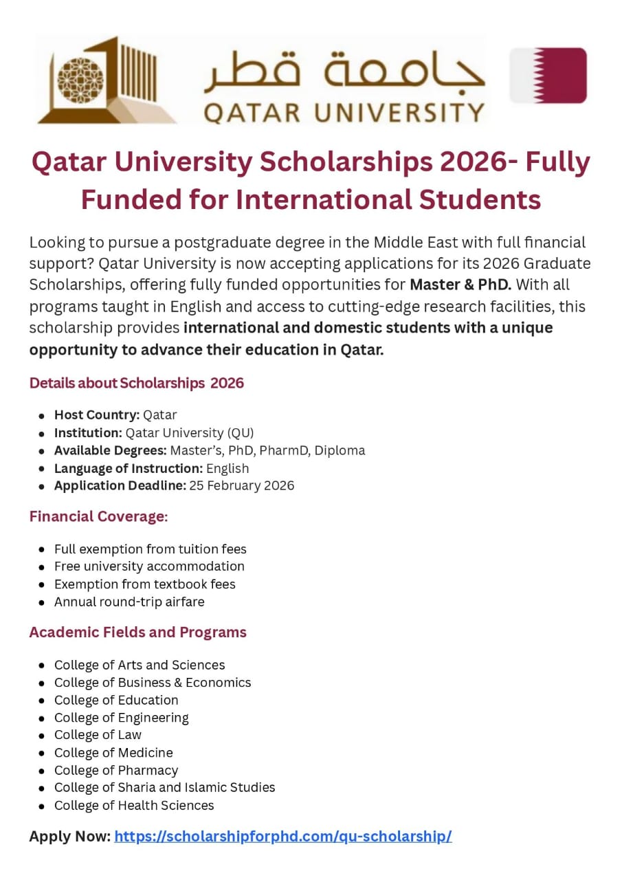 Qatar University Scholarships 2026 – Fully Funded for International Students